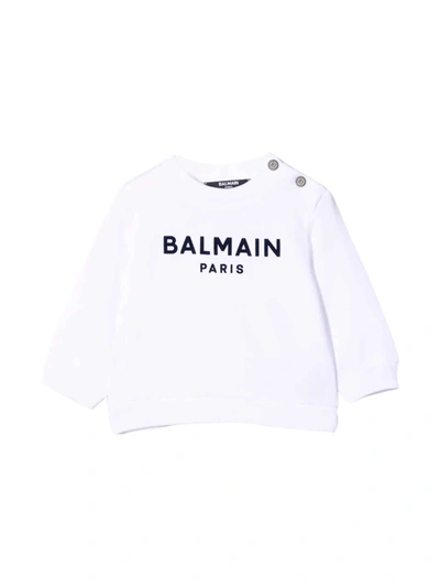 Shop Balmain White Newborn Sweatshirt In Bianco/blu