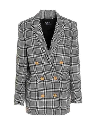 Shop Balmain Blazer In Bianco/nero