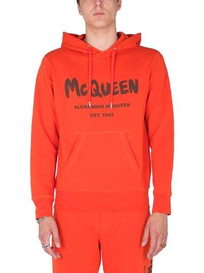 Shop Alexander Mcqueen Hoodie In Orange/khaki