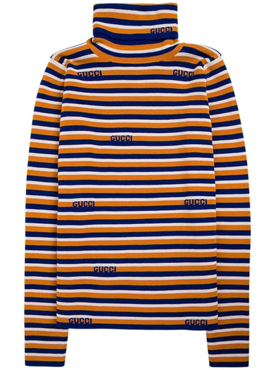 Shop Gucci Striped Orange And Blue Wool Sweater In (orange/blue/white)