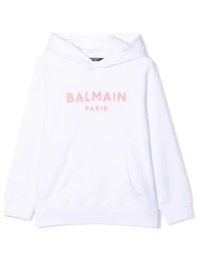 Shop Balmain Sweatshirt With Print In Rs(bianco/rosa)