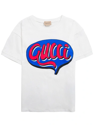 Shop Gucci White Cotton T-shirt With Logo Print In White Mc