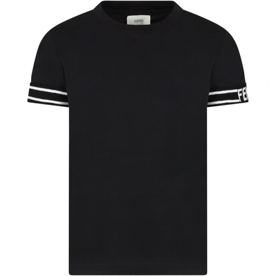 Shop Fendi Black T-shirt For Kids With White Logo In Gme Black