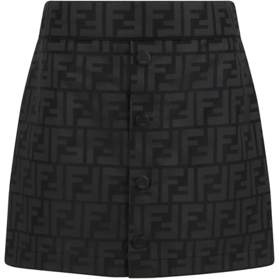 Shop Fendi Black Skirt For Girl With Iconic Ff Logo In Gme Black