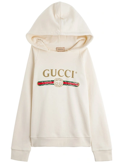 Shop Gucci Jersey Hoodie With Logo Print In White Green Red