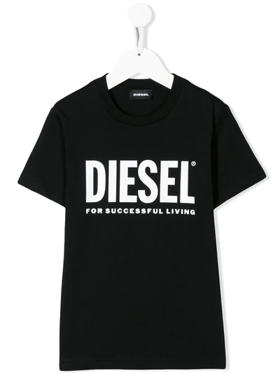 Shop Diesel Kids Black T-shirt With White Oversize Logo In Nero