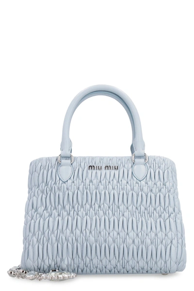 Shop Miu Miu Quilted Leather Handbag In Blue