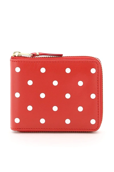 Comme Des Garçons Dot Printed Leather Zip Around Wallet In Red Red