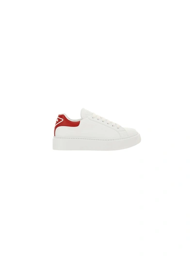 Shop Prada Sneakers In Bianco+rosso