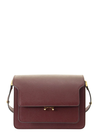 Shop Marni Trunk Bag In Mono-coloured Saffiano Calfskin In Ruby