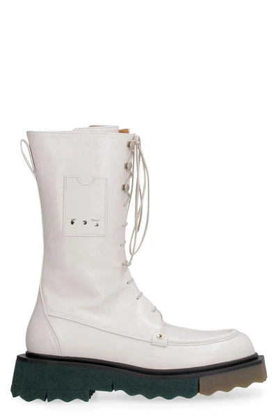 Shop Off-white Sponge Combat Leather Combat Boots In White