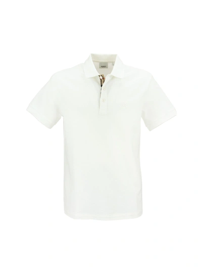 Shop Burberry Eddie - Cotton Pique Polo Shirt With Monogrammed Pattern In White