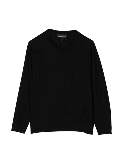 Shop Emporio Armani Black Teen Sweater With Long Sleeve, Crew-neck And Round Hem In Nero