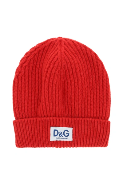 Shop Dolce & Gabbana Ribbed Wool Beanie In Rosso Scurissimo (red)