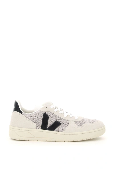 Shop Veja V-10 Flannel Sneakers In Snow Black (grey)