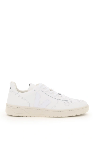 Shop Veja V-10 Leather Sneakers In Extra White (white)