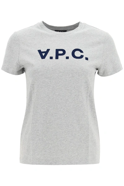 Shop Apc T-shirt With Vpc Flocked Logo In Gris Clair Chine (grey)