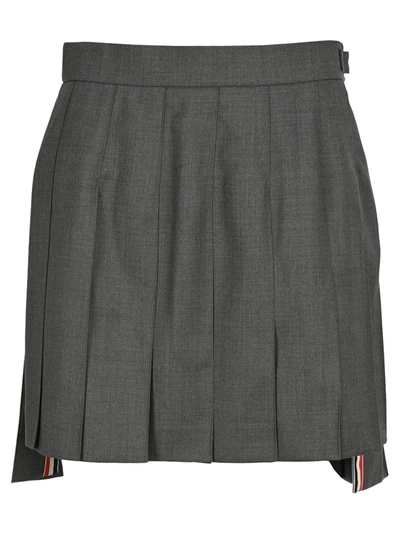 Shop Thom Browne Mini Dropped Back Pleated Skirt In Med Grey