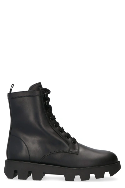 Shop Prada Leather Combat Boots In Black