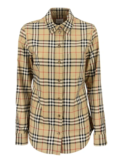 Shop Burberry Lapwing - Button-down Collar Vintage Check Stretch Cotton Shirt In Archive Beige