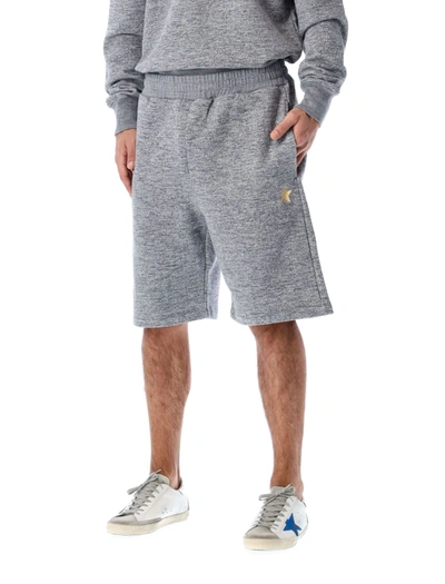 Shop Golden Goose Melange Gray Diego Star Collection Bermuda Shorts With Gold Star On The Front In Grey