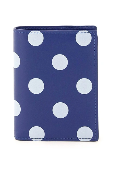 Shop Comme Des Garçons Polka-dot Print Small Bifold Wallet In Navy (blue)