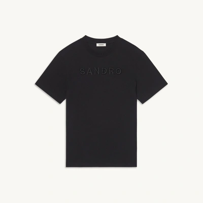 Shop Sandro Embroidered T-shirt In Schwarz