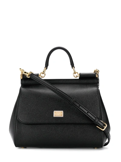 Shop Dolce & Gabbana Sicily Medium Black Bag