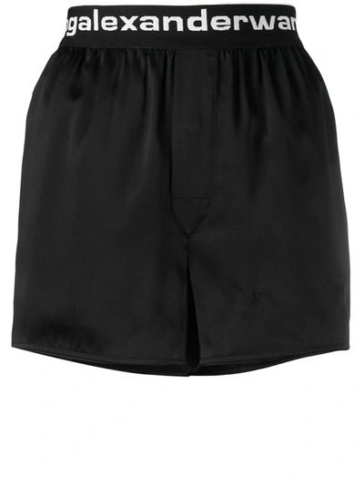 Shop Alexander Wang Silk Shorts With Logo In Black