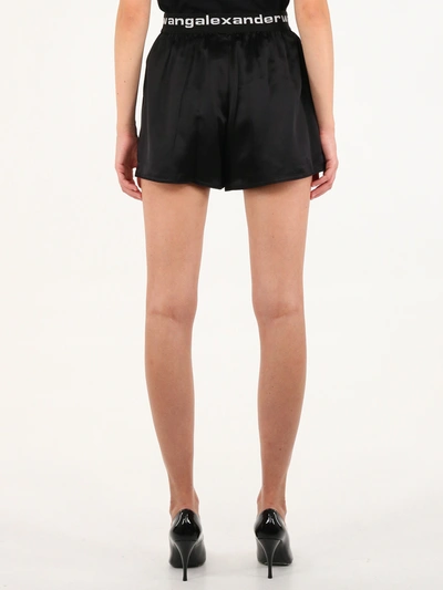 Shop Alexander Wang Silk Shorts With Logo In Black