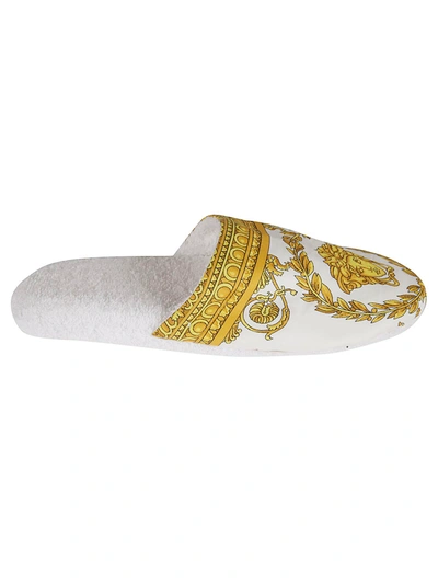 Shop Versace Medusa Head Printed Slippers In White