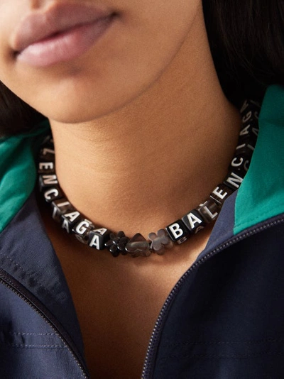 Balenciaga Toy Choker Logo Charm Necklace In Black | ModeSens