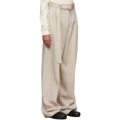 Beige Signature Belted Tailored Trousers In Taupe