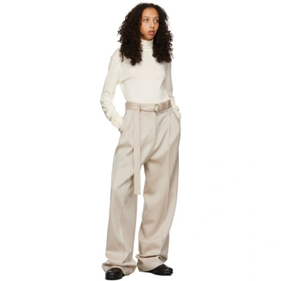 Beige Signature Belted Tailored Trousers In Taupe