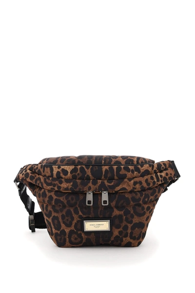 Shop Dolce & Gabbana Leopard-print Nylon Beltbag In Naturale