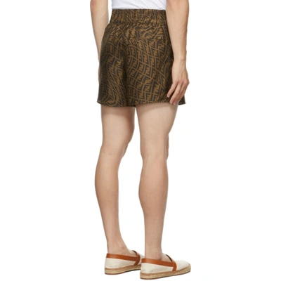 Shop Fendi Brown & Black Silk Bermuda Shorts In Tobac