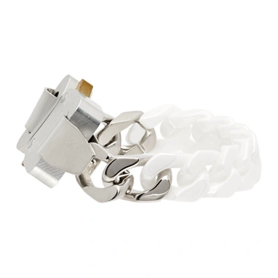 Shop Alyx Silver & White Ceramic Buckle Chain Bracelet In White/silver