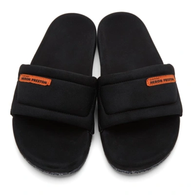 Shop Heron Preston Black Fabric Sliders