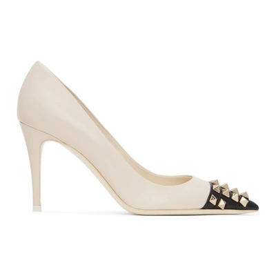 Shop Valentino Beige & Black Rockstud Alcove Heels In Light Ivory/black