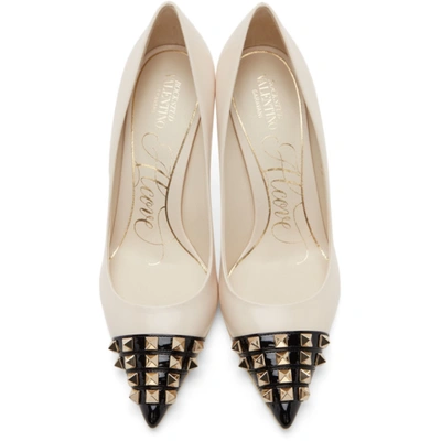 Shop Valentino Beige & Black Rockstud Alcove Heels In Light Ivory/black