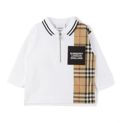 Shop Burberry Baby White Vintage Check Long Sleeve Polo