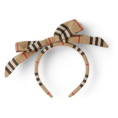 Shop Burberry Kids Icon Stripe Bow Detail Headband In Archive Beige