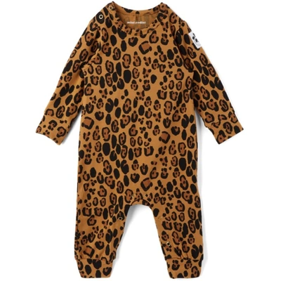 Shop Mini Rodini Baby Leopard Basic Jumpsuit In Beige