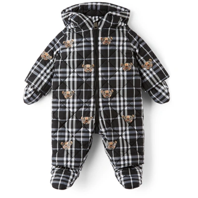 Shop Burberry Baby N6-river Bear Puffer Snowsuit In Black/white