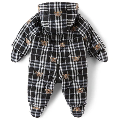 Shop Burberry Baby N6-river Bear Puffer Snowsuit In Black/white