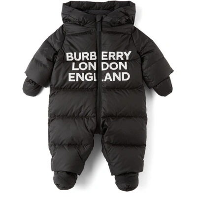 Shop Burberry Baby Down N6-river Puffer Snowsuit In Black