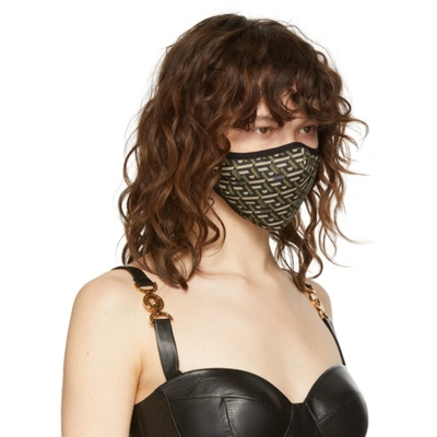 Shop Versace Khaki Logo Face Mask In 5b160 Black/military