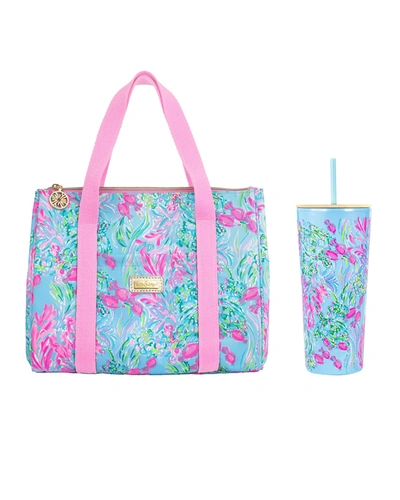 Shop Lilly Pulitzer Best Fishes Lunch Cooler & Tumbler With Straw In Light Blue