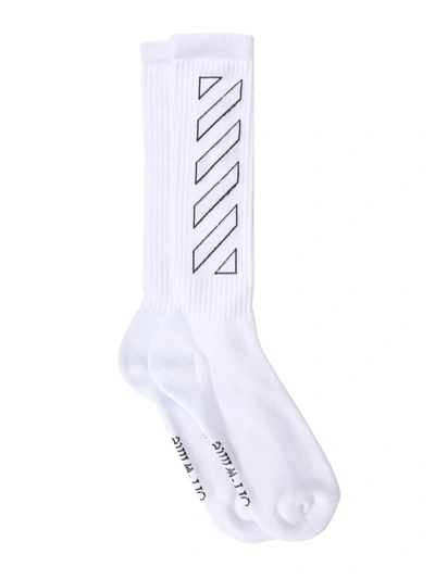 Shop Off-white Socks With Logo In 0110 White Black
