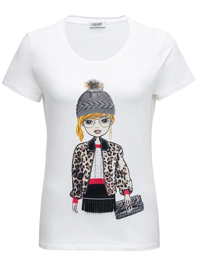 Shop Liu •jo White Cotton T-shirt With Fashion Print Liu-jo